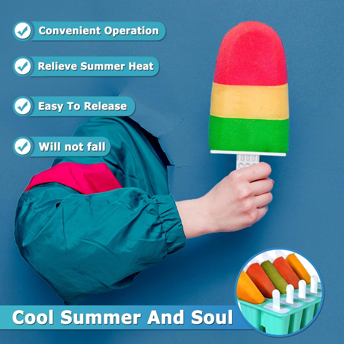 Silicone Popsicle Molds 12-cavity, DIY Ice Pop Mold for Kids Adult Teens, Ice Cream Molds for Party Yogurt Juice Smoothies Sticks