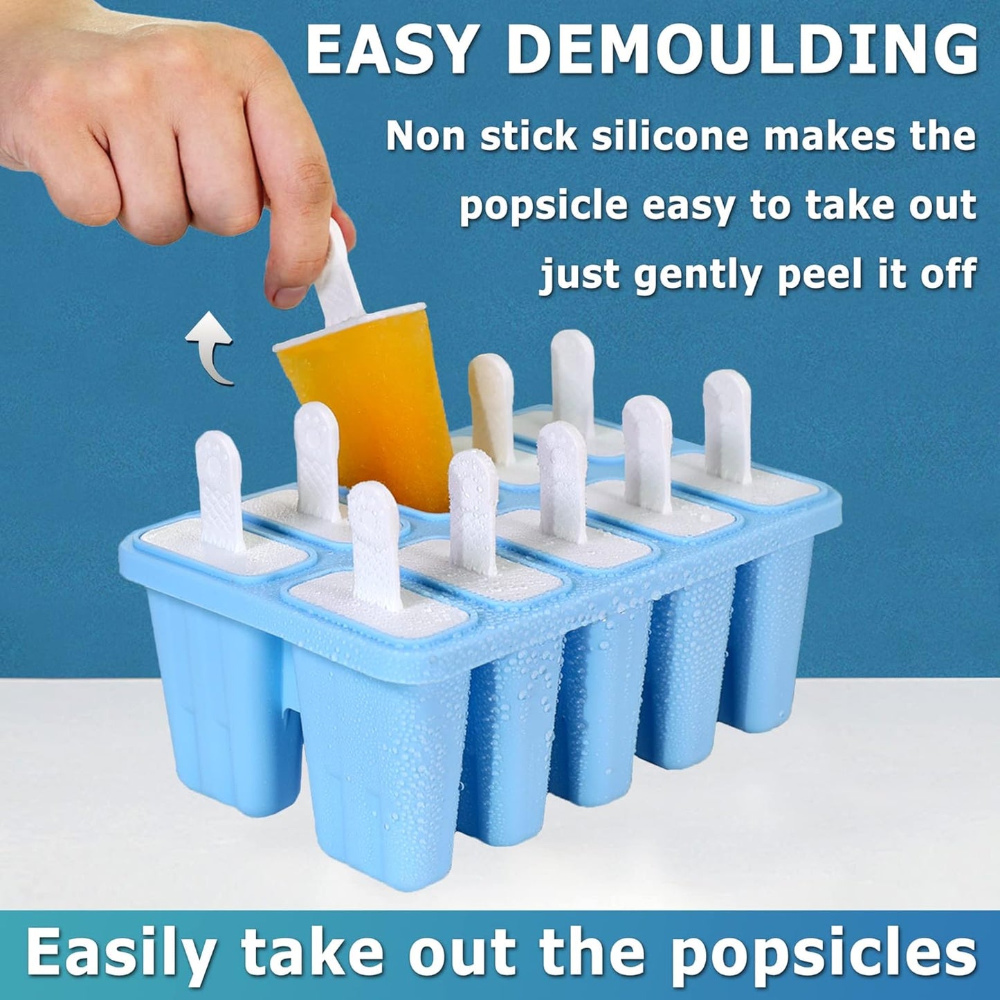 Silicone Popsicle Molds 10-cavity, DIY Ice Pop Mold for Kids Adult Teens, BPA Free Ice Cream Molds for Party Yogurt Juice Smoothies Sticks